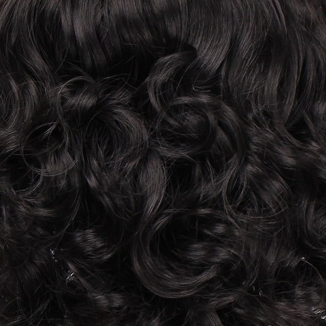 Doris beauty Black Synthetic Short Wigs for Women with Bangs Wavy Short Wig Heat Resistant