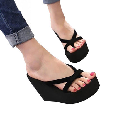 2019 Women Slippers Fashion Summer High Heel Beach Flip Flops Slipper Wedge Platform Shoes Sandals