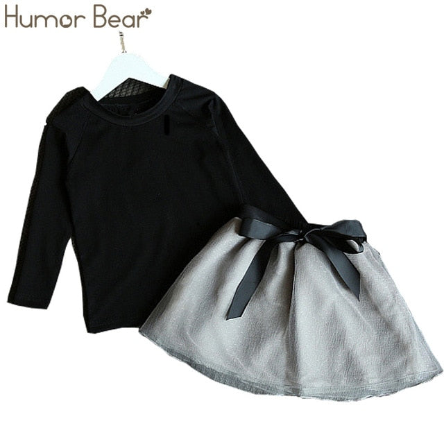 Humor Bear Autumn Baby Girl Clothes Cat Cartoon Long-Sleeve T-Shirt + Stripe Pants Suit Girls Clothing Set Children Clothing