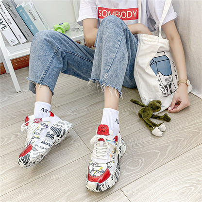 2019 Spring Female Thick Bottom Sneakers Mixed Colors Round Toe Platform Shoes Women Flats Casual Shoes Ladies Running Shoes