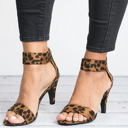 Women Solid Color Open Toe Sandals Summer Ladies 5CM Thin High Heels Sandals Female Plus Size Shoes 2019 New Leopard Print Shoes
