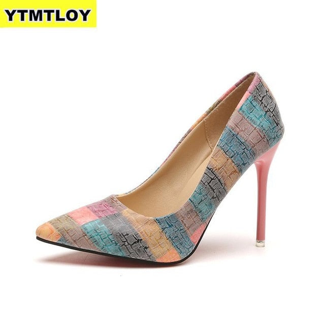 2019 Plus Size 34-42 Spell Color Women Pump  High Heels Single Shoes Female Summer Patent Leather Wedding Party Woman Gladiator
