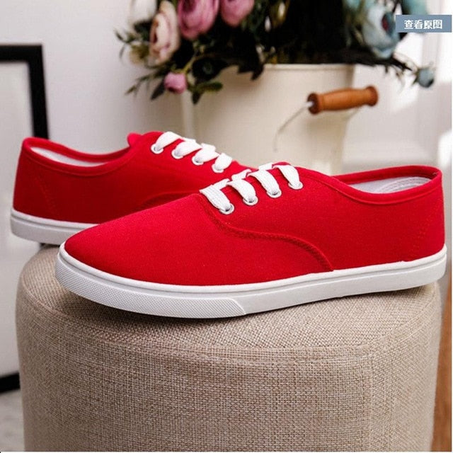 Woman Sneakers Shoes Canvas White Sneakers Casual Fashion Solid Color Flats Breathable For Woman 43 size 7479