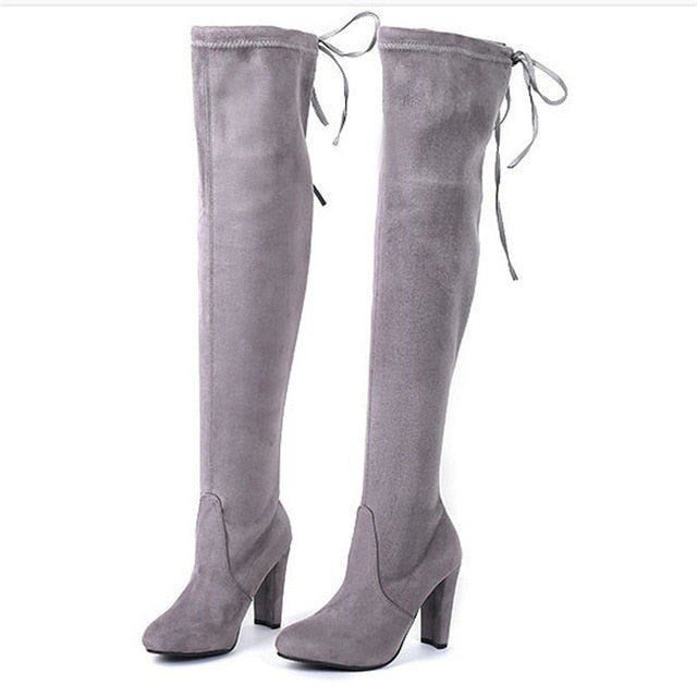 Sexy Over-the-knee Boots Women Boots Female Winter Shoes Woman Lace Up Fashion Suede High Heels Boots Thigh High Boots 41 42 43