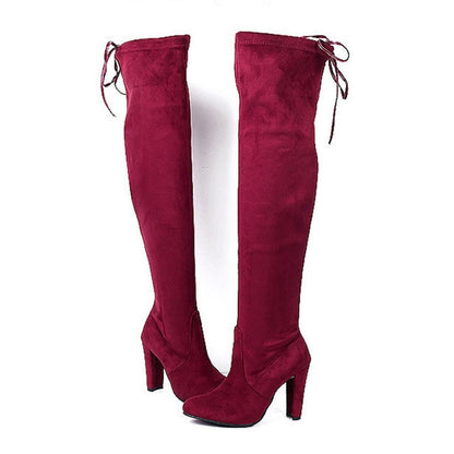 Sexy Over-the-knee Boots Women Boots Female Winter Shoes Woman Lace Up Fashion Suede High Heels Boots Thigh High Boots 41 42 43