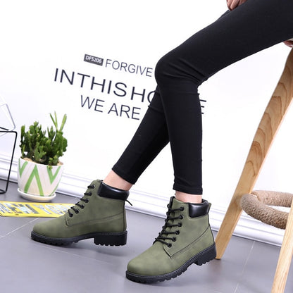 Lace-up ankle boots for women 2019 new fashion warm winter boots women solid square heel shoes woman plus size zapatos de mujer