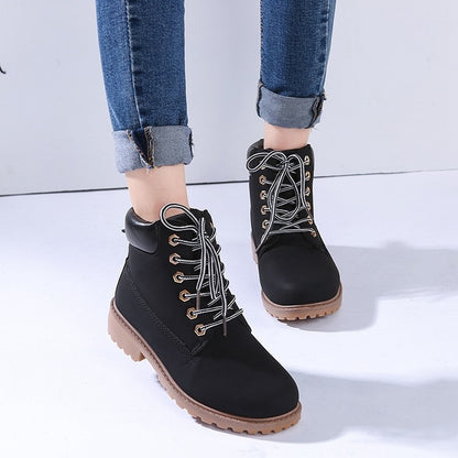 Lace-up ankle boots for women 2019 new fashion warm winter boots women solid square heel shoes woman plus size zapatos de mujer