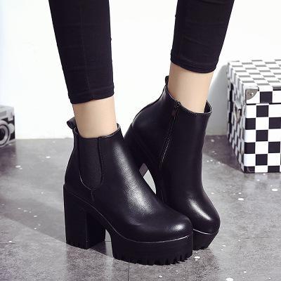 Chelsea Boots 2019 Female Leather Women Boots Thick Heels Ankle Boots For Women Round Toe Winter Shoes Women Flat Platform Boots
