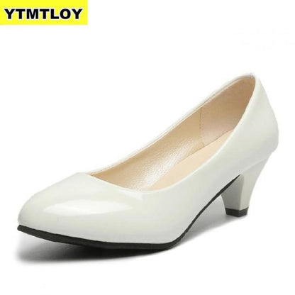 Women's Leather Med Heels New High Quality Shoes Pumps for Office Ladies High Heels Red  Sexy Heels