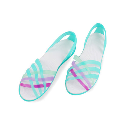 MCCKLE Women Jelly Shoes Rainbow Summer Sandals Female Flat Shoes Ladies Slip On Woman Candy Color Peep Toe Women's Beach Shoes