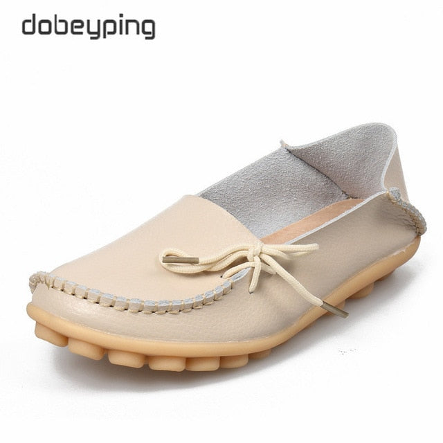 New Moccasins Women Flats 2019 Autumn Woman Loafers Genuine Leather Female Shoes Slip On Ballet Bowtie Women's Shoe Size 35-44