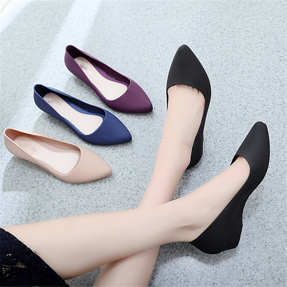 2019 Spring Summer Women Shoes Comfort Pointed Toe Pumps Mid Heels Slip On Female Wedge Shoes Black Pink Casual Ladies Shoes