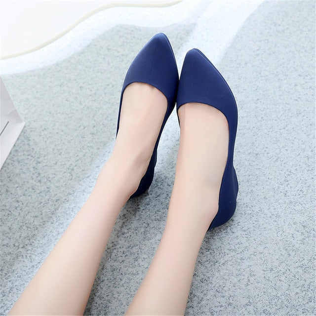 2019 Spring Summer Women Shoes Comfort Pointed Toe Pumps Mid Heels Slip On Female Wedge Shoes Black Pink Casual Ladies Shoes