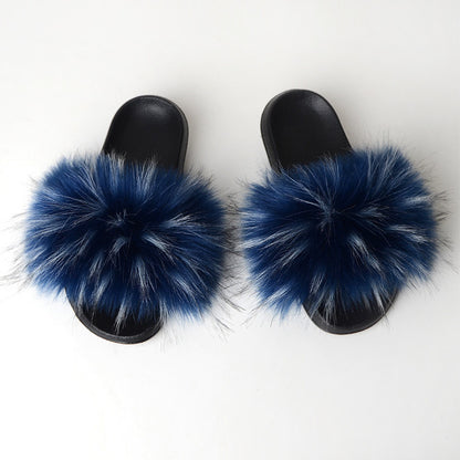 New Fluffy Faux Fur Slides Women Fur Slippers Furry Raccoon Sandals Fake Fox Fur Flip Flops Home Fuzzy Woman Casual Plush Shoes