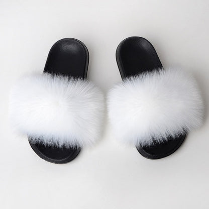New Fluffy Faux Fur Slides Women Fur Slippers Furry Raccoon Sandals Fake Fox Fur Flip Flops Home Fuzzy Woman Casual Plush Shoes