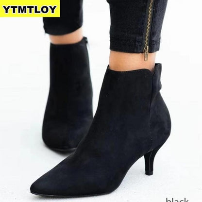 NEW Women's Ankle Boots Leopard Women Pointed Toe Ladies Chunky High heel Female Shoes Woman Footwear Plus Size 35-43 Snake
