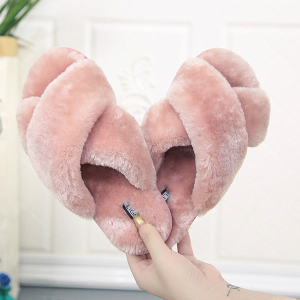 Women Slippers Indoor Shoes Winter Soft Home Slippers Plush Warm Non-slip Fur Shoes Flat Casual Female