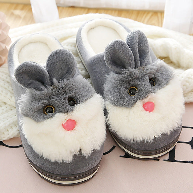 Women fur slippers Cute rabbit slippers Winter Keep warm Indoor shoes for girls Non slip Soft Funny slippers women Memory Foam