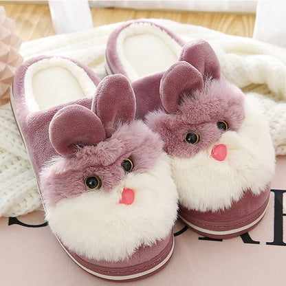 Women fur slippers Cute rabbit slippers Winter Keep warm Indoor shoes for girls Non slip Soft Funny slippers women Memory Foam