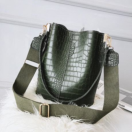 DIDA BEAR Crocodile Crossbody Bag For Women Shoulder Bag Brand Designer Luxury PU Leather Bucket Handbag