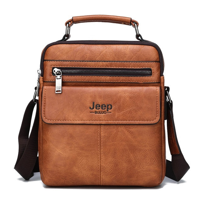 JEEP BULUO Men's Crossbody Shoulder Leather Handbag Business Man Bag Tote