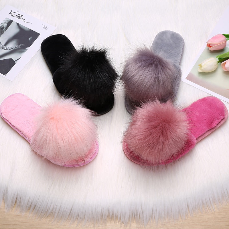 Fluffy Slippers For Women Fur Slides Furry Female Winter Home Shoes Fuzzy Woman Indoor House Ladies Flip Flops Chinelo Feminino