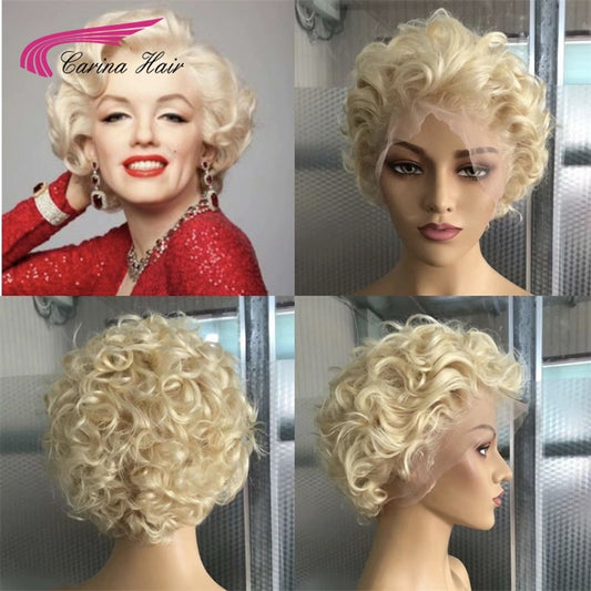 Carina 150/180 Density 13x6 Blonde Brazilian 613 Short Bob Lace Front Human Hair Wigs For Women Transparent Lace Front Wig Curly