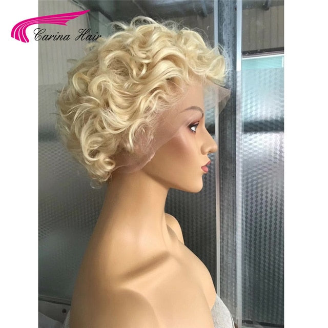 Carina 150/180 Density 13x6 Blonde Brazilian 613 Short Bob Lace Front Human Hair Wigs For Women Transparent Lace Front Wig Curly