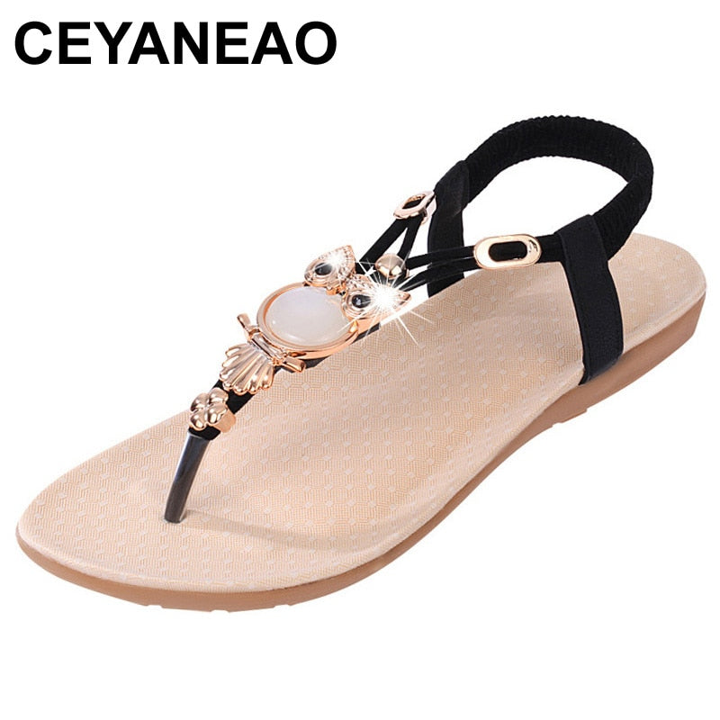 CEYANEAO Fashion sandals for women; Summer shoes with a flat sole; shoes with a pattern of owls; women's Sweet Brand  sandals