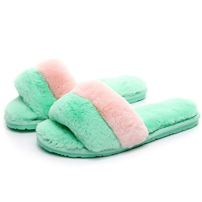 2019 Winter Women house Slippers Home Shoes  Faux Fur Fashion Warm Shoes Woman Slip on Flats  indoor slippers