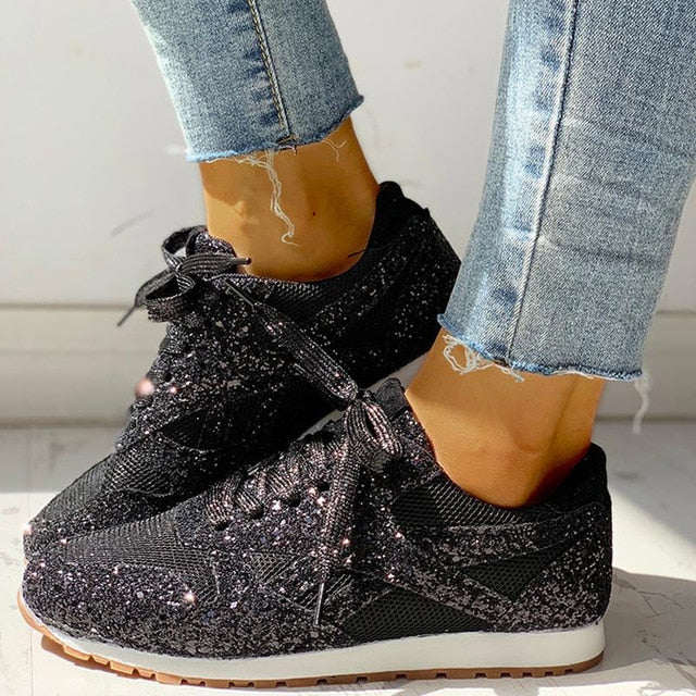 Plus Size 35-44 Women Casual Shoes luxury shoes Fashion Breathable Platform for women black breathable mesh glitter sneakers