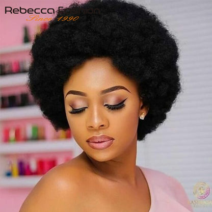 Rebecca Short Brazilian Afro Kinky Curly Wig Dark Brown Red Human Hair Kinky Curly Non Lace Wigs For Women