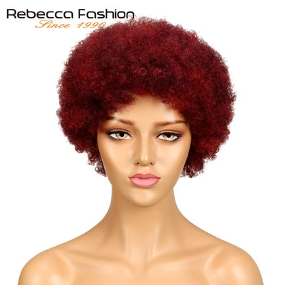 Rebecca Short Brazilian Afro Kinky Curly Wig Dark Brown Red Human Hair Kinky Curly Non Lace Wigs For Women