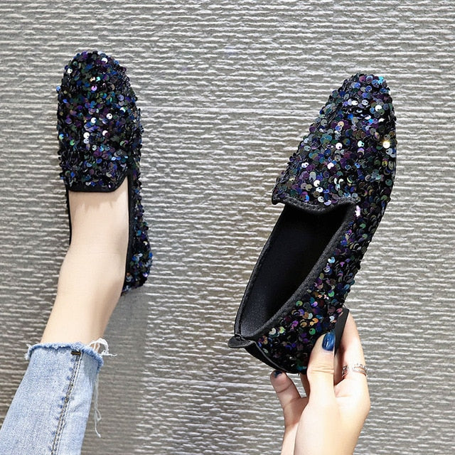Flash Sequins Women Flats 2020 Spring Shoes Women Casual Multicolor All Seasons Ballet Slip on Flats Shiny Loafers Shoes Woman