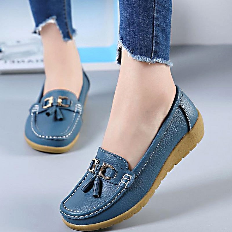 2020 New Women Shoes Loafers Genuine Leather Women Flats Slip On Women's Loafers Spring Flats Female Moccasins Shoes Plus Size
