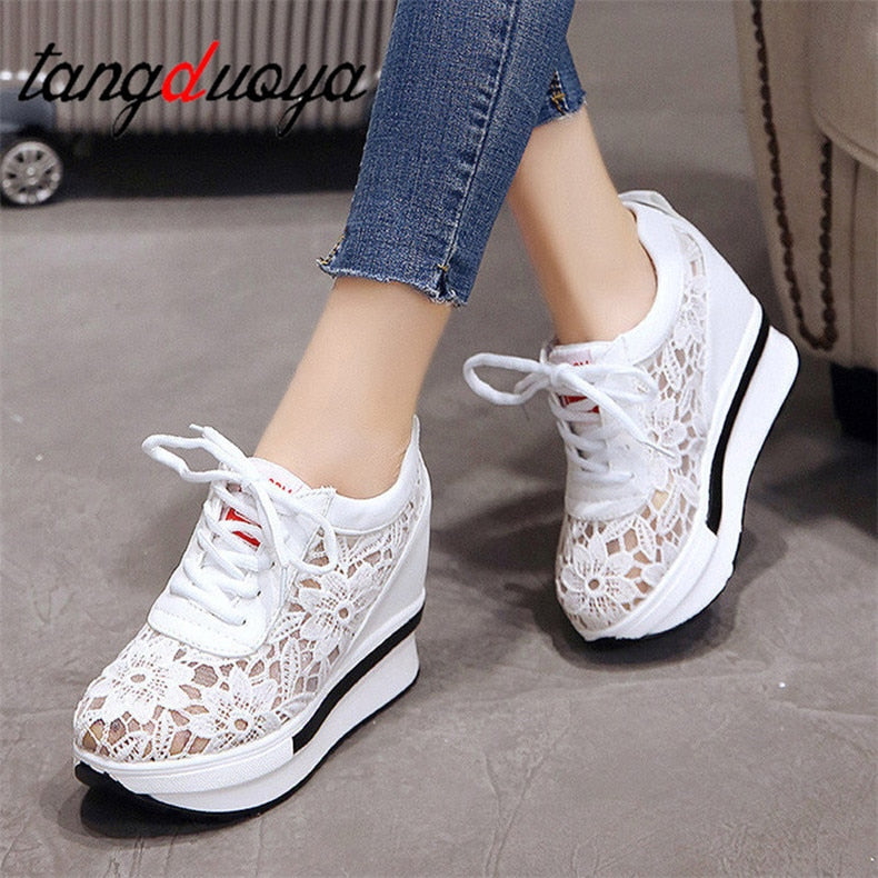 women shoes 2020 white platform wedge sneakers high heel sneakers shoes women casual mesh Breathable shoes zapatillas mujer
