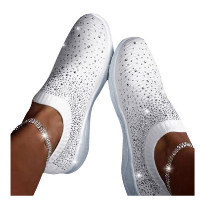 Women White Glitter Sock Sneakers Fashion Bling Casual Vulcanized Flat Shoes Trainers Female Loafers Tenis Feminino Basket Femme