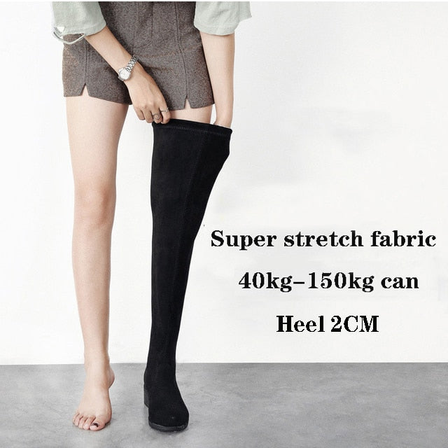 Size 41 Thigh High Boots For Women's Winter Over Knee Boots Women Black Slim Warm Shoes Woman Elastic Botas altas Mujer 2019 New