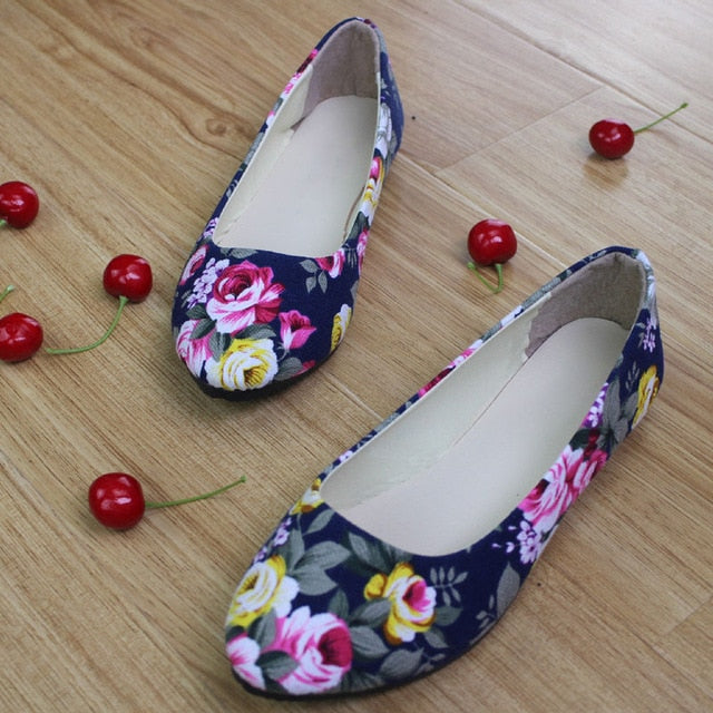 Flower Print Women Shoes Woman Ballerinas Large Size 42 Womens Loafers Ladies Shoes Ballet Women Flats Zapatos Mujer WSH2223