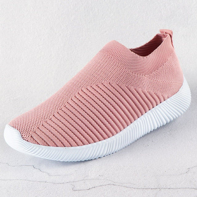 Women Sneakers Female Knitted Vulcanized Shoes Casual Slip On Ladies Flat Shoe Mesh Trainers Soft Walking Footwear Zapatos Mujer