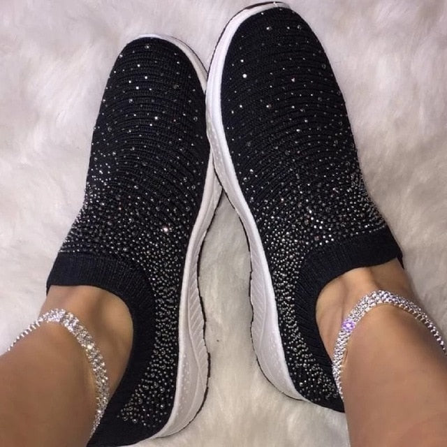 Women Sneakers Female Knitted Vulcanized Shoes Casual Slip On Ladies Flat Shoe Mesh Trainers Soft Walking Footwear Zapatos Mujer