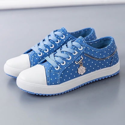 Canvas casual shoes woman 2019 new breathable solid polka dot sneakers women shoes zipper lace-up women sneakers plus size