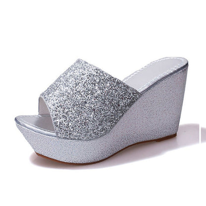 Women Bling High Heel Pumps Ladies Mules Wedding Shoes Wedges Slides Party Sandals Platform Slipper Peep Toe Zapatos De Mujer