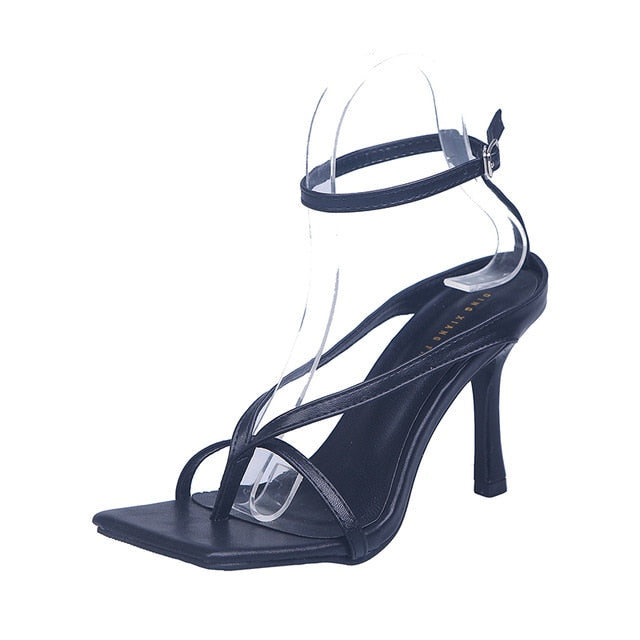 Women's Open Toe Ankle Strap High Heels, Black Buckle Strap Stiletto  Sandals, Sexy Party & Dress Shoes