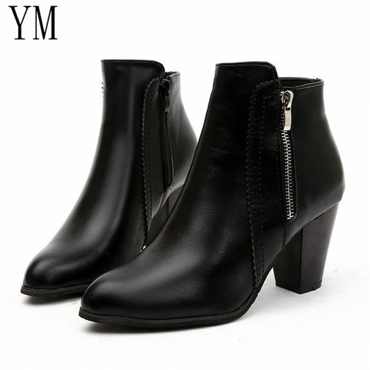 Return Women Ankle Boots Fashion PU leather Boots High heel 8cm Ladies shoes Side Zipper Short Boots for Women Shoes Drop ship