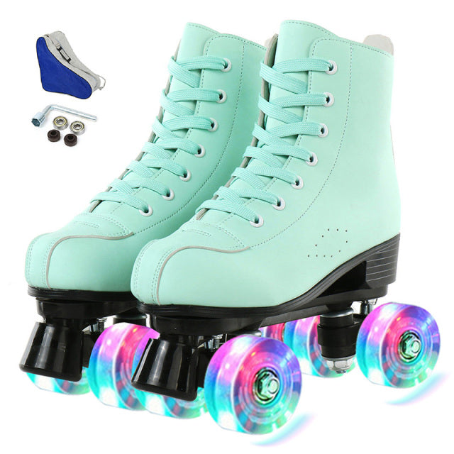 5 Colors Adult PU Leather Roller Skates Skating Shoes Sliding Inline Quad Skates Sneakers Training Europe Size 4 Wheels Flash