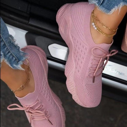 Women White Sneakers Thick Bottom Solid Plus Size Women&#39;s Shoes Comfortable Breathable Summer Outdoor Lace Up Ladies Flat Shoe