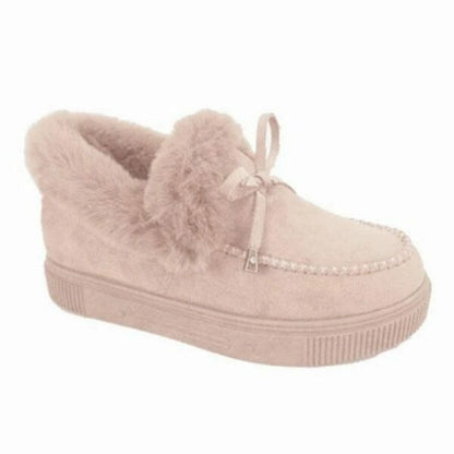 Winter Women Fur Shoes Fashion Bowknot Fluffy Slip-on Snow Boots Autumn Casual Warm Suede Plush Ladies Flat Platform Shoes