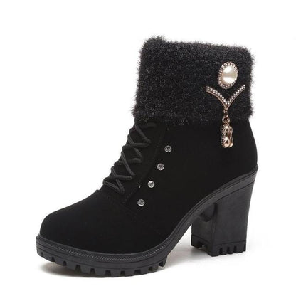 High Heel Winter Shoes Women Winter Boots Fashion Women&#39;s High Heel Boots Plush Warm Fur Shoes Ladies Brand Ankle Boots crystal