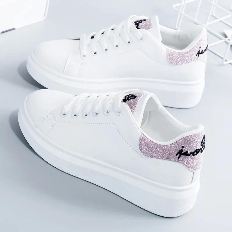 Women Sneakers 2021 Fashion Breathble Vulcanized Shoes Pu Leather Platform Shoes White Lace Up Casual Shoes Zapatos Mujer